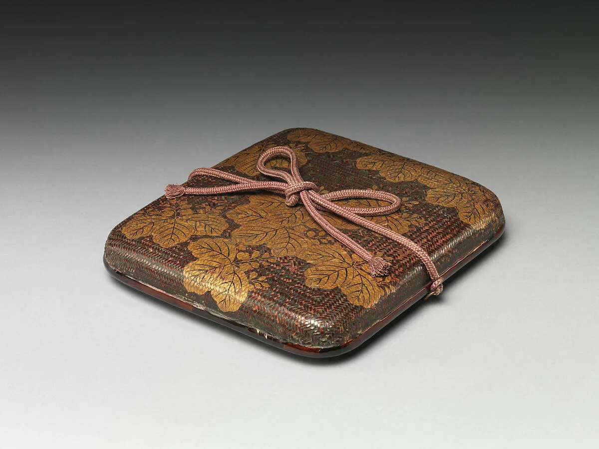 桐蒔絵竹細工色紙箱|Basketry Box for Square Calligraphy Paper (Shikishibako) with Paulownia — Unknown