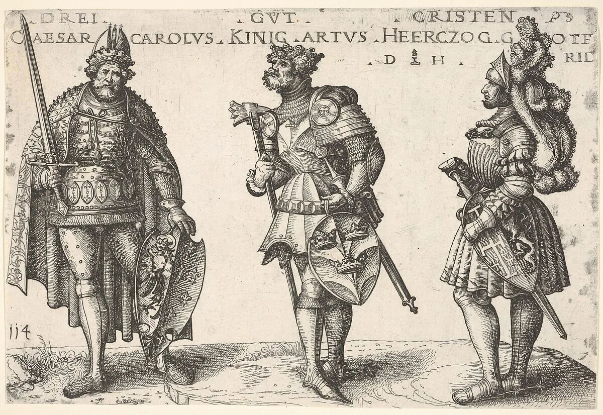 Three Worthy Christians: Charlemagne, King Arthur, and Geoffrey of Bouillon — Daniel Hopfer|Hans Burgkmair