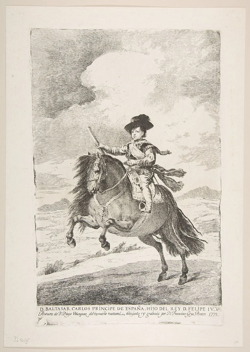 Baltasar Carlos on horseback — Velázquez (Diego Rodríguez de Silva y Velázquez)|Balthasar Carlos, Prince of Asturias|Goya (Francisco de Goya y Lucientes)