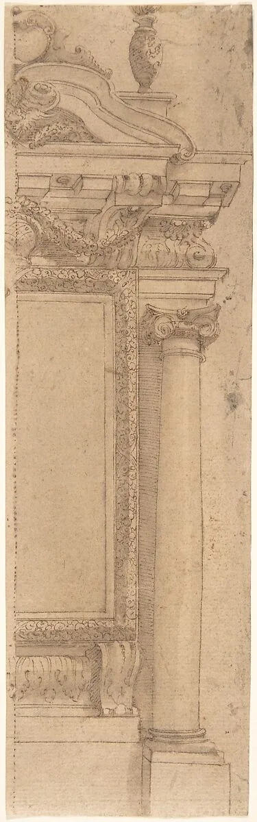 Right Half of Wall Monument Design with Urn Above — Anonymous, Italian, 17th century