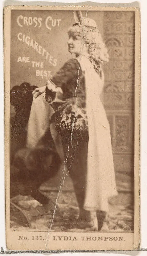 Card Number 137, Lydia Thompson, from the Actors and Actresses series (N145-2) issued by Duke Sons & Co. to promote Cross Cut Cigarettes — W. Duke, Sons & Co.