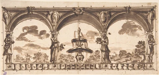 Loggia with Caryatids before a Fountain and Landscape