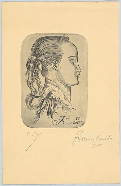 Head of the Archangel Gabriel in profile facing right, from a series of prints made as Christmas cards for Luis García Lecuona — Carlos Alvarado Lang|Federico Cantù