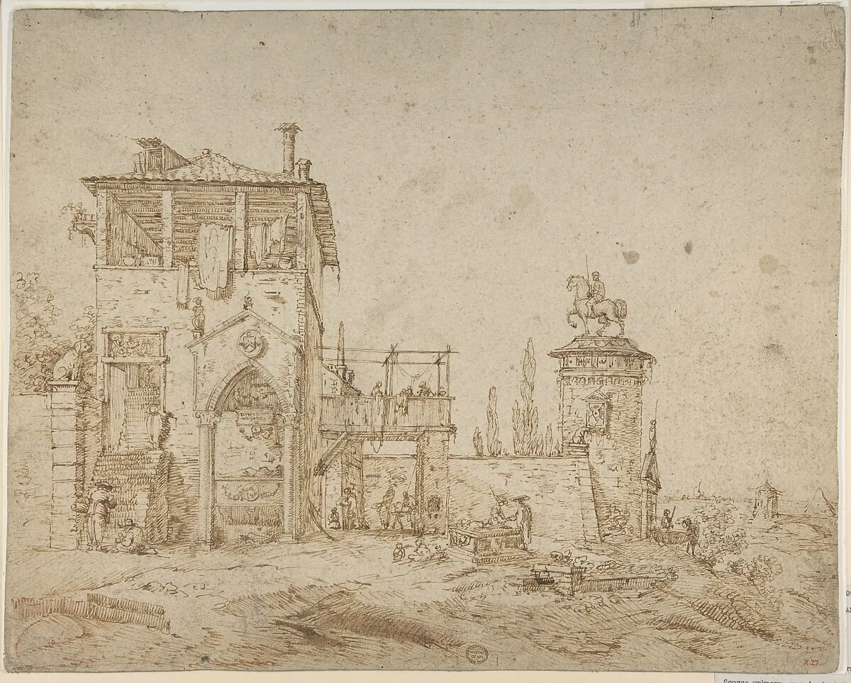 Fanciful Landscape (Landscape with Villa Building and Equestrian Monument) — Canaletto (Giovanni Antonio Canal)