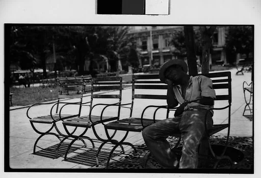 [Man Asleep in Chair in Public Park, Havana]