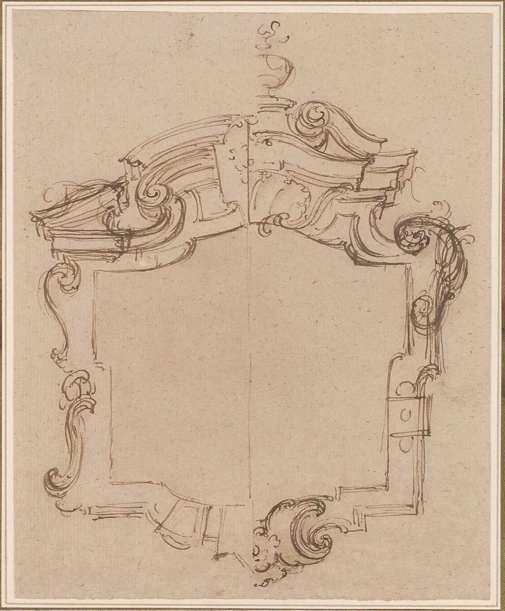Design for a Frame Surmounted by a Lamp, Showing Two Alternative Ideas — Anonymous, Italian, 17th or 18th century
