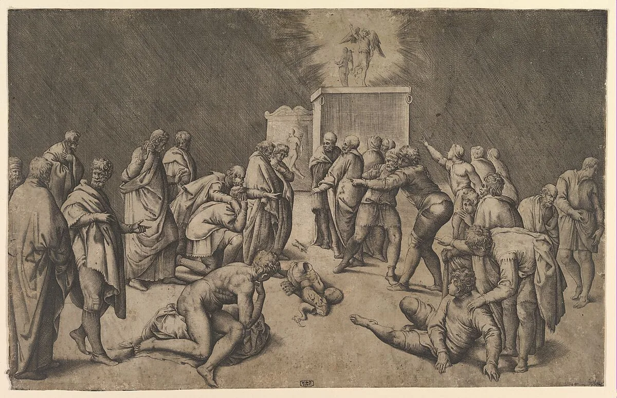 The Philistines Place the Ark of the Covenant in the Temple of Dagon — Battista Franco