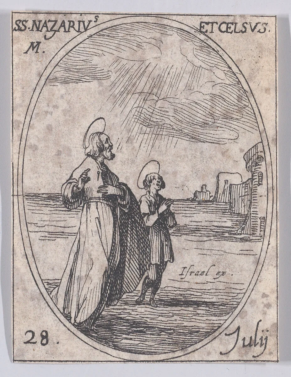 S. Nazaire et S. Celse (St. Nazarius and St. Celsus), July 28th, from "Les Images De Tous Les Saincts et Saintes de L'Année" (Images of All of the Saints and Religious Events of the Year) — Jacques Callot|Israël Henriet