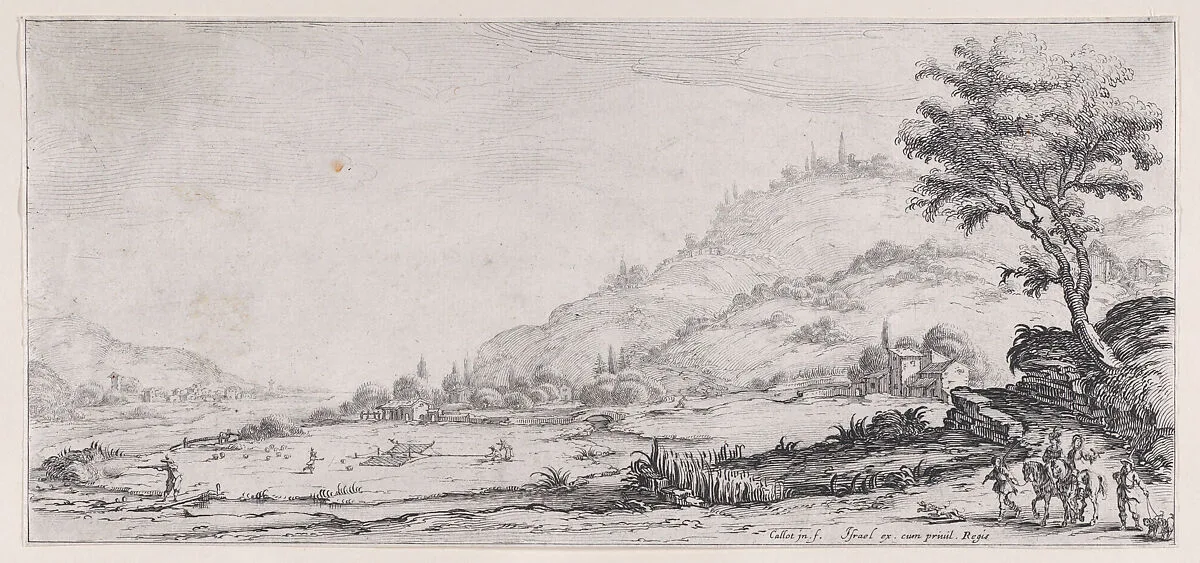 Le Chasse aux Oiseaux (The Bird Hunt), from Paysages Gravés pour Jean de Médicis appelées aussi Paysages Dessinés a Florence, Vues de Florence, Paysages d'Italie, et Paysages Définitifs (Landscapes Engraved for Giovanni de'Medici, Landscapes Designed in Florence, Views of Florence, Landscapes of Italy, and Definitive Landscapes) — Israël Henriet|Jacques Callot|Don Giovanni de' Medici