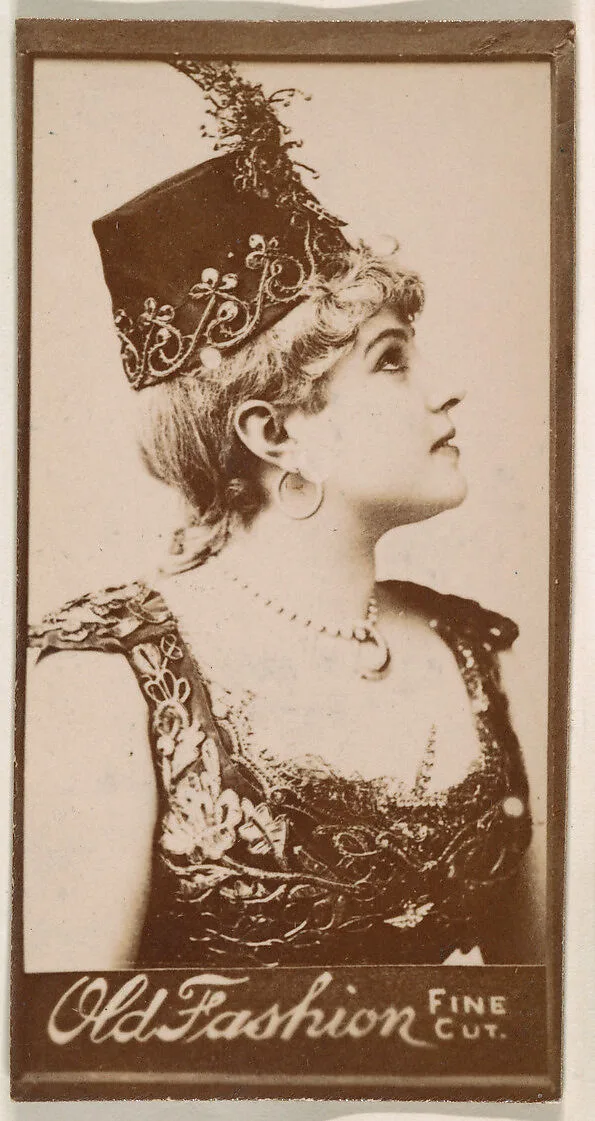 Actress wearing feathered bodice, from the Actresses series (N664) promoting Old Fashion Fine Cut Tobacco — Unknown