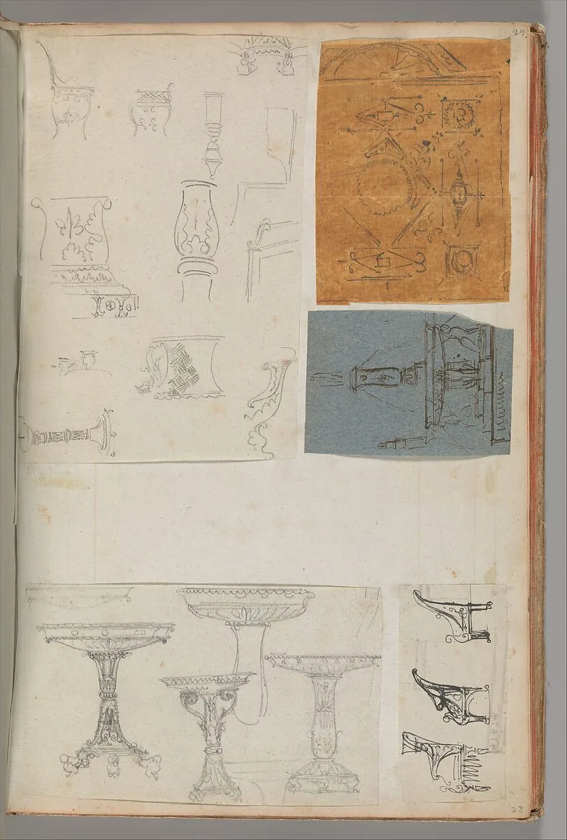 Page from a Scrapbook containing Drawings and Several Prints of Architecture, Interiors, Furniture and Other Objects — Pierre François Léonard Fontaine|Charles Percier