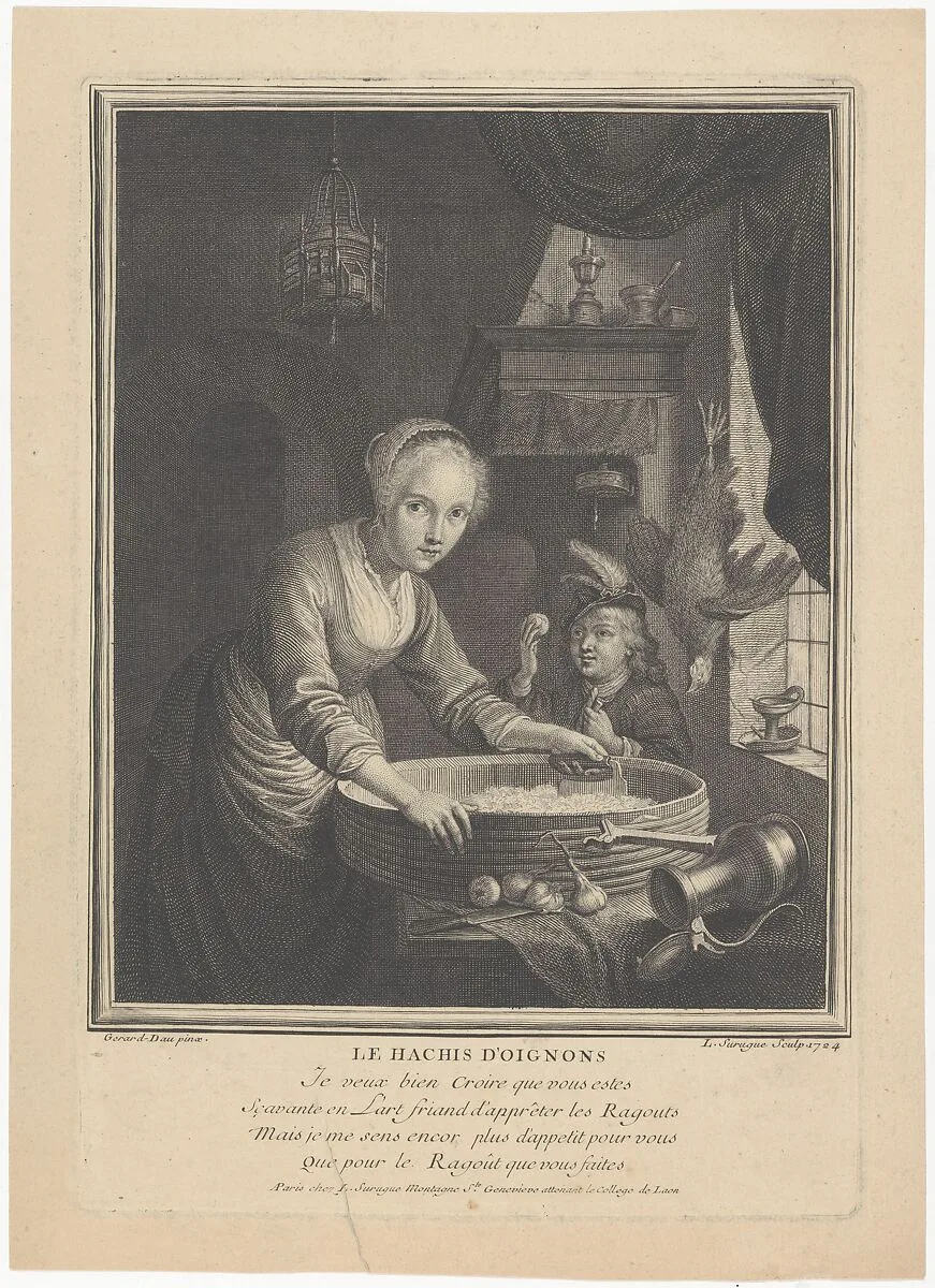 Young Woman Chopping Onions — Louis Surugue|Gerrit Dou