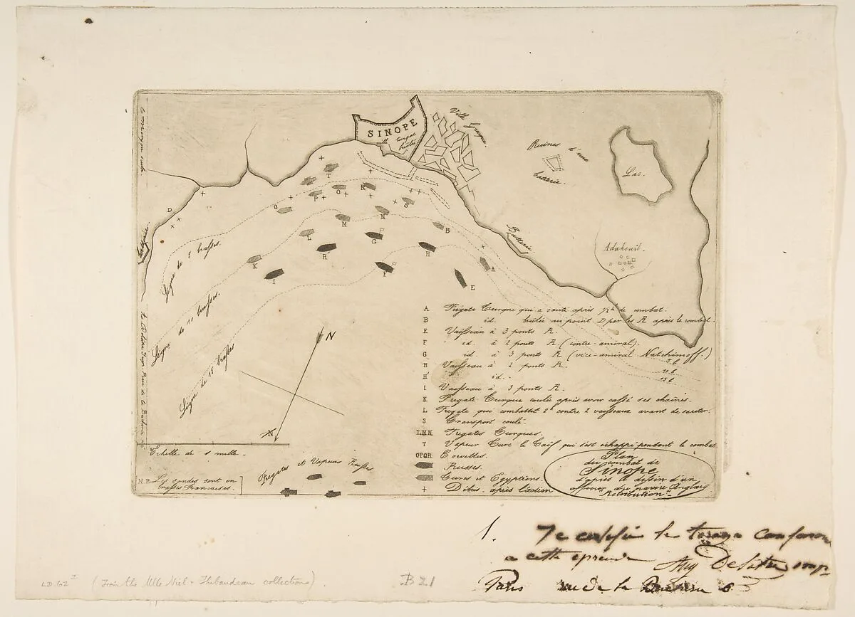 Plan du Combat de Sinope (Plan of the Battle of Sinope) — Charles Meryon