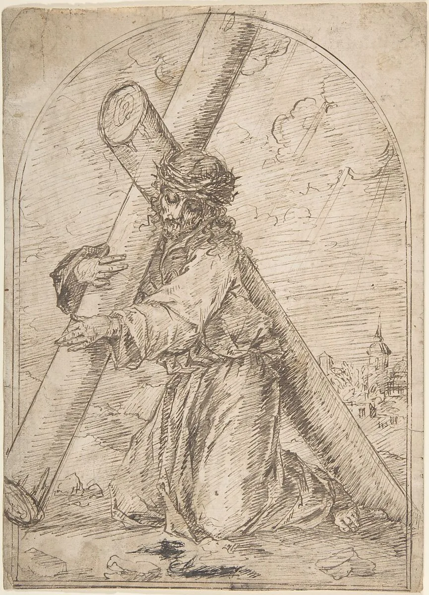 Christ Kneeling, Carrying the Cross — Anonymous, Spanish, 16th century