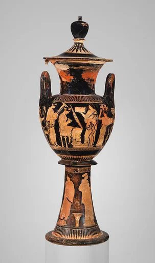Terracotta lebes gamikos (round-bottomed bowl with handles and stand used in weddings)