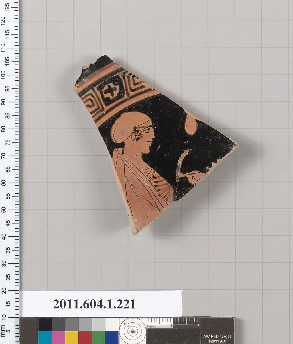 Terracotta fragment of a kylix (drinking cup) — Painter of Brussels R 330
