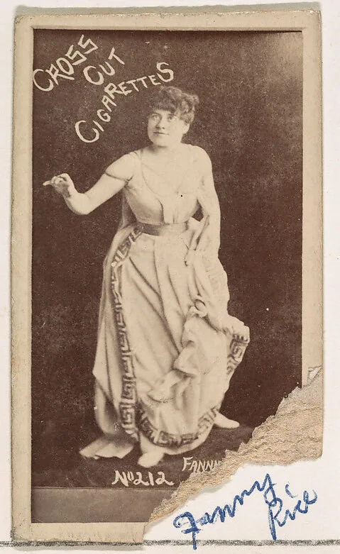 Card Number 212, Fanny Rice, from the Actors and Actresses series (N145-1) issued by Duke Sons & Co. to promote Cross Cut Cigarettes — W. Duke, Sons & Co.