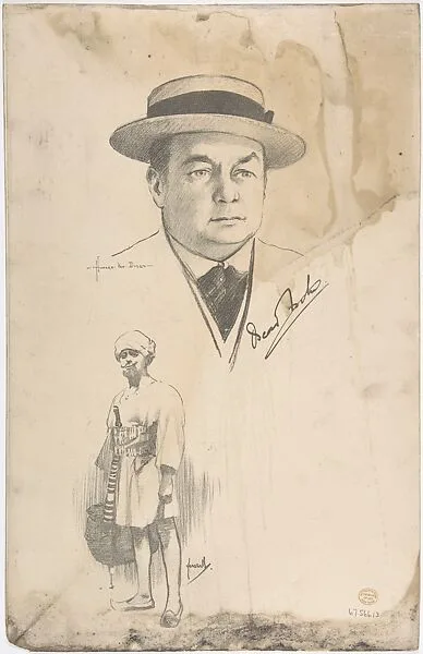 Portrait Head of the actor Oscar Asche, also shown full-length in costume — Howard van Dusen|John Hassall|Oscar Asche