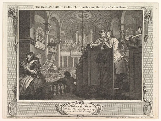 The Industrious 'Prentice Performing the Duty of a Christian (Industry and Idleness, plate 2)