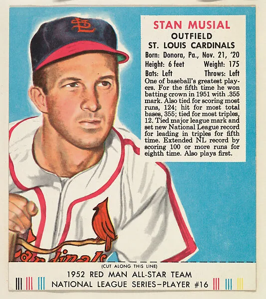 Stan Musial, from the Red Man All-Star Team series (T232), issued by Red Man Chewing Tobacco — Red Man Chewing Tobacco