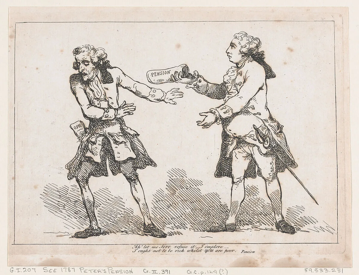 Ah' let me Sire refuse it..., from Peter's Pension by Peter Pindar, Esq. — Thomas Rowlandson|George Kearsley