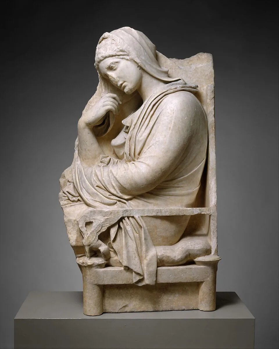 Marble stele (grave marker) of a woman — Unknown