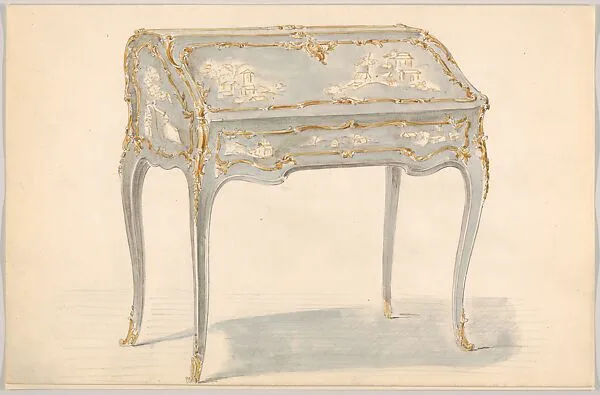 Period-style Designs for a Writing Desk with Chinoiserie Decorations (Louis XV) — Mewès and Davis|Charles-Frédéric Mewès|Arthur Joseph Davis
