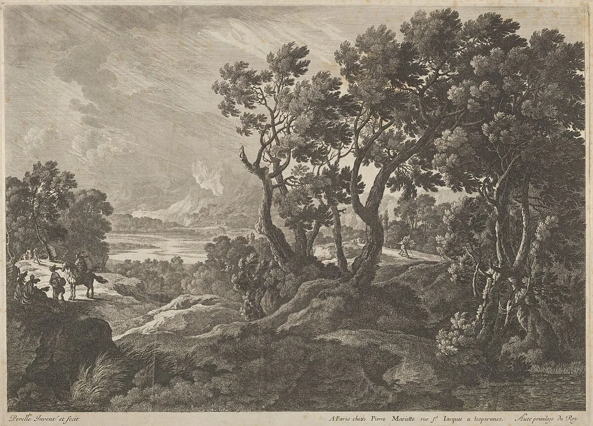 A landscape with travellers at the left — Adam Perelle