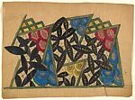Horizontal Panel with Green Lines Forming V-Shaped Areas Filled with Decorative Flowers in Blue, Red and Yellow, Combined with Green and Yellow Latticework Above — Anonymous, French, 20th century