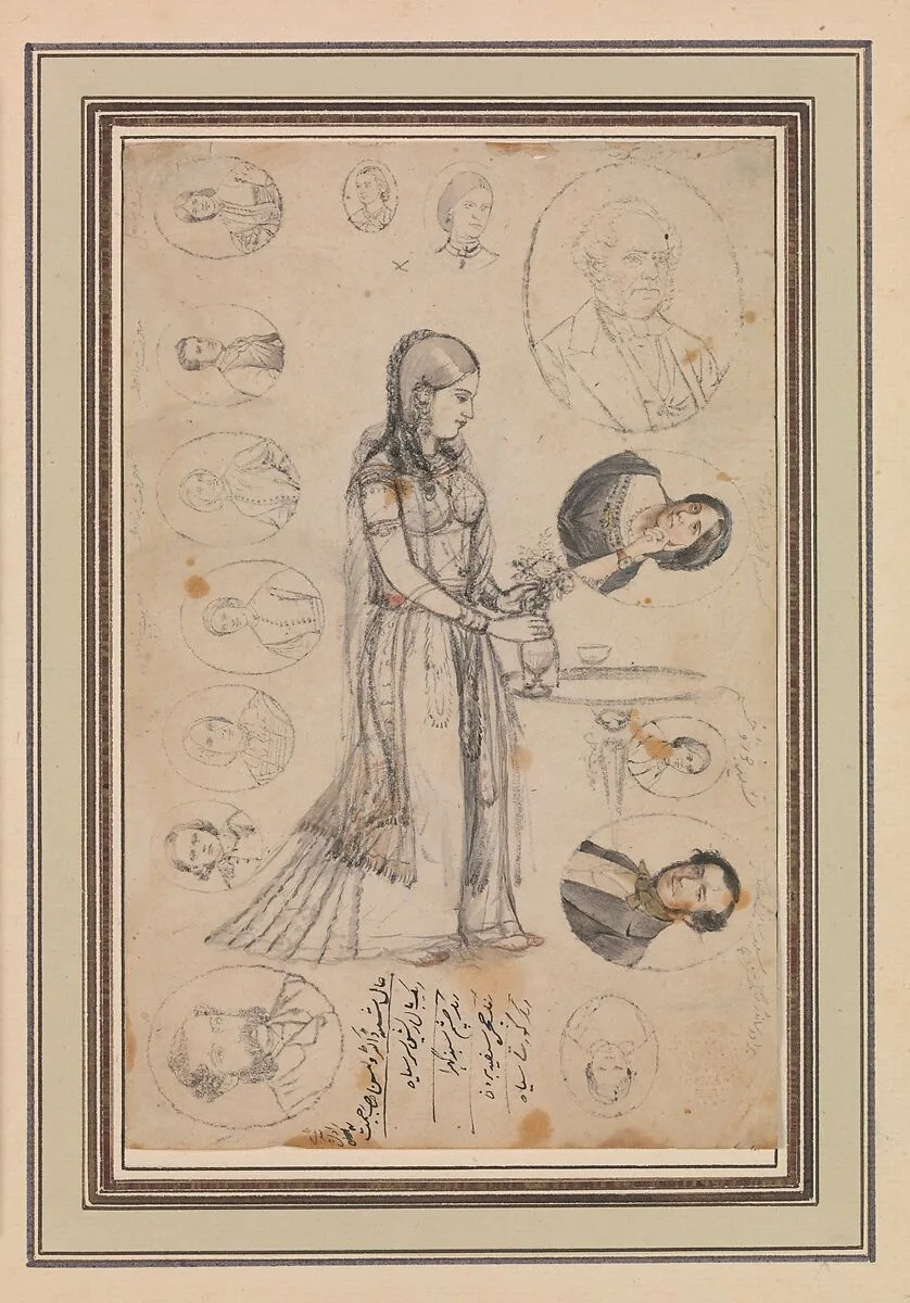 Studies for European-Style Portrait Miniatures and a Damsel Arranging Flowers — Unknown