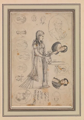 Studies for European-Style Portrait Miniatures and a Damsel Arranging Flowers