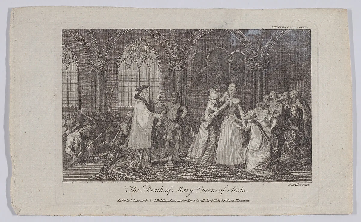 The Death of Mary Queen of Scots (from "European Magazine and London Review," volume I) — Mary, Queen of Scots|William Walker|Bernard Picart|John Fielding|John Sewel|John Debrett