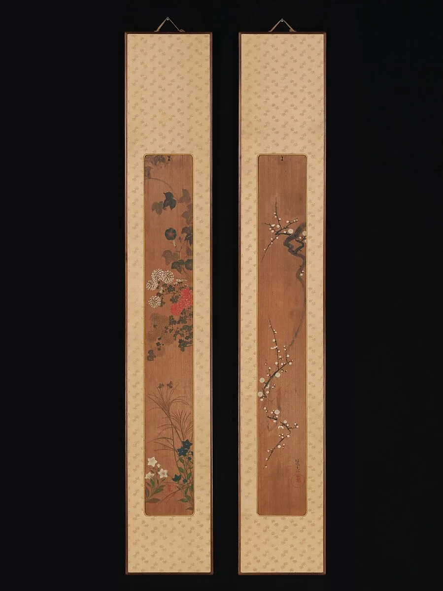 尾形光琳筆 梅花・秋草図|Flowers of Spring and Autumn — Ogata Kōrin