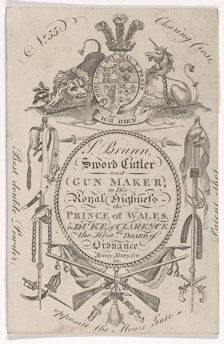 Trade Card of the Gunmaker Samuel Brunn (active 1795–1820) — Samuel Brunn|Anonymous, British, late 18th–early 19th century