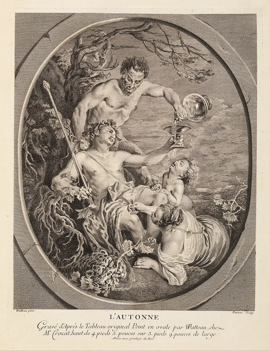 L'Autonne, in L'Oeuvre D'Antoine Watteau Pientre du Roy en son Academie Roïale de Peinture et Sculpture Gravé d'après ses Tableaux & Desseins originaux...par les Soins de M. de Jullienne, Volume II, page 52 — Etienne Fessard|Antoine Watteau