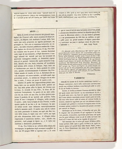 [Supplemento al no. 6 anno 2o del Ricoglitore di Cognizioni Utili (15 July 1839), p. 25]