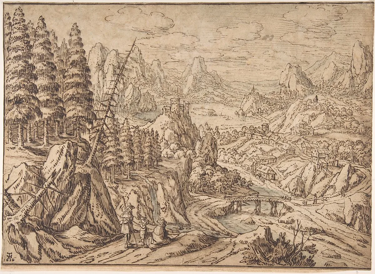 Mountainous Landscape with Travelers on a Road — Tobias Verhaecht