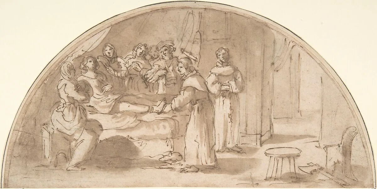 St. Anthony Healing the Leg of a Boy — Anonymous, Italian, Roman-Bolognese, 17th century