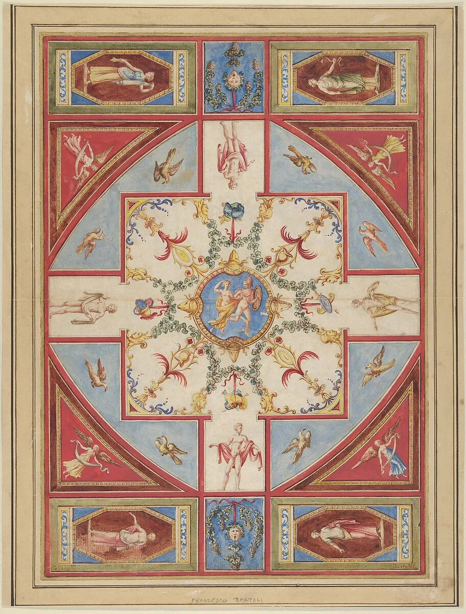 Design for a Ceiling with Grotesque Decoration — Francesco Bartoli