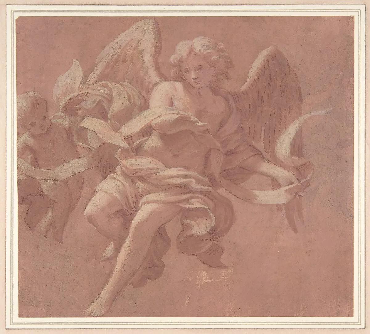 Putto and Angel Holding a Banderole — Antonio Franchi (Il Lucchese)