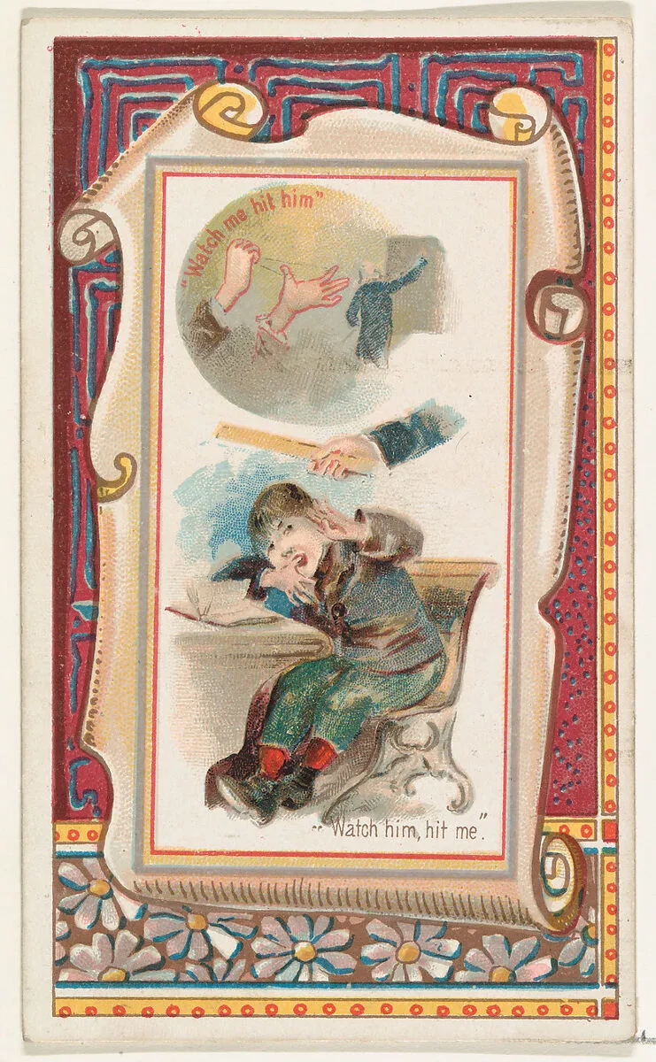 "Watch me hit him," "Watch him hit me," from the Terrors of America set (N136) issued by Duke Sons & Co. to promote Honest Long Cut Tobacco — Knapp & Company|W. Duke, Sons & Co.