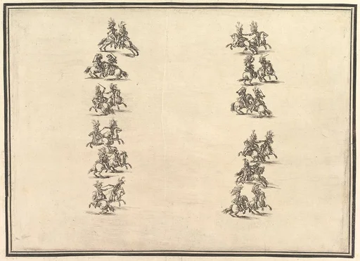 Twenty-four riders dueling and forming two columns, from 'La Gara delle Stagioni'