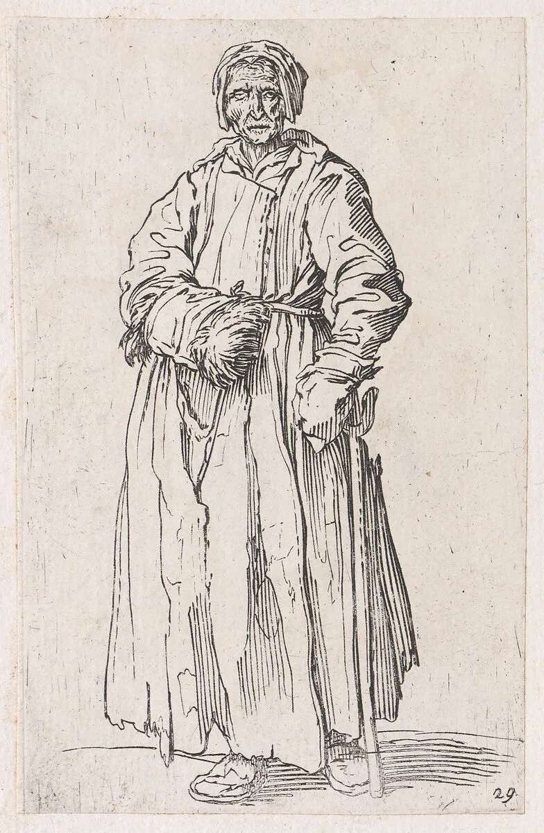 Reverse Copy of Le Mendiant aux Béquilles Coiffée d'un Chapeau et Vu de Dos (The Beggar with Crutches Wearing a Hat and Viewed from Behind), from Les Gueux suite appelée aussi Les Mendiants, Les Baroni, ou Les Barons (The Beggars, also called the Barons) — Jacques Callot|Anonymous