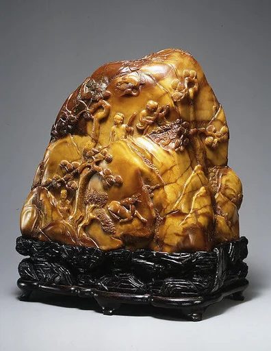 清中期 壽山石香山九老圖山子|Nine Elders of Mount Xiang