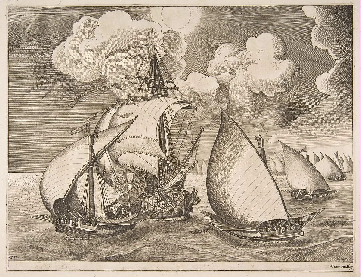 Fleet of Galleys Escorted by a Caravel from The Sailing Vessels — Frans Huys|Pieter Bruegel the Elder|Hieronymus Cock