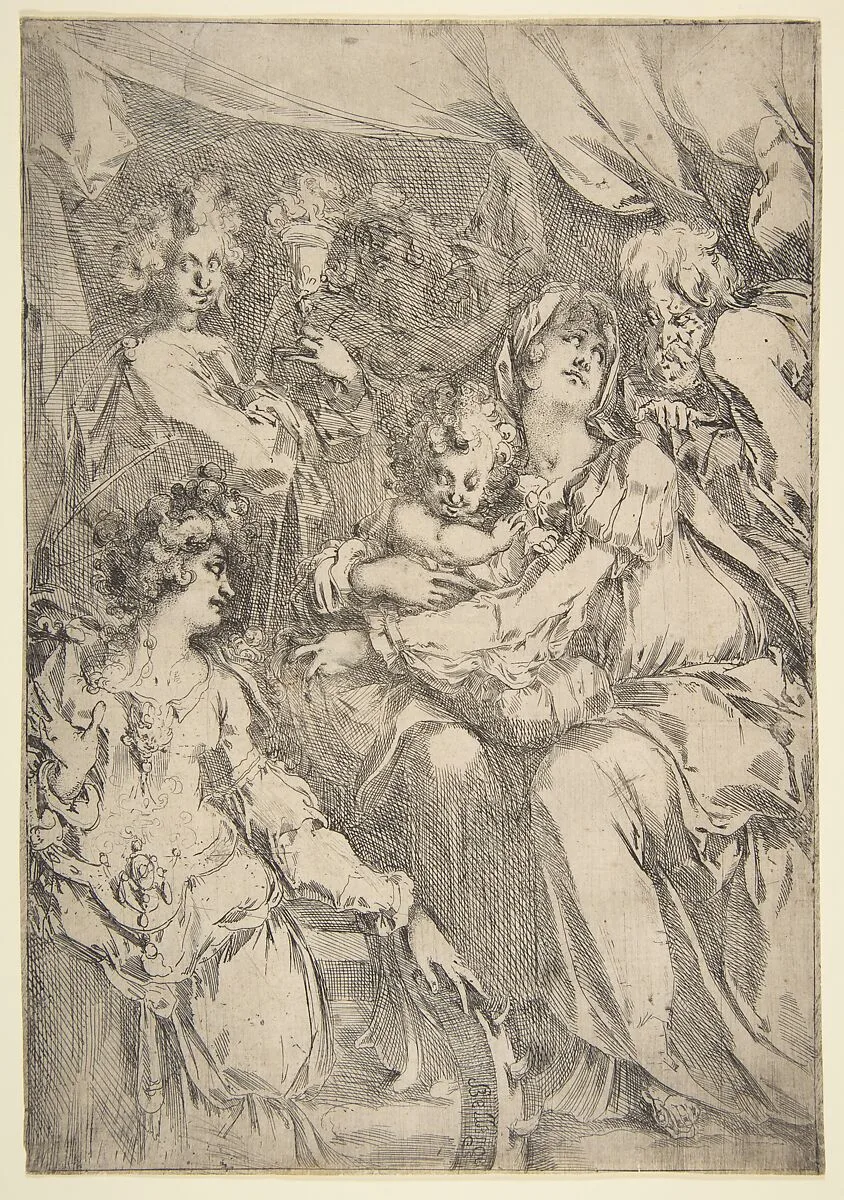 The Holy Family with Saint Catherine, Saint John the Evangelist and an Angel — Jacques Bellange