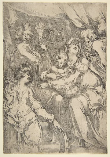 The Holy Family with Saint Catherine, Saint John the Evangelist and an Angel