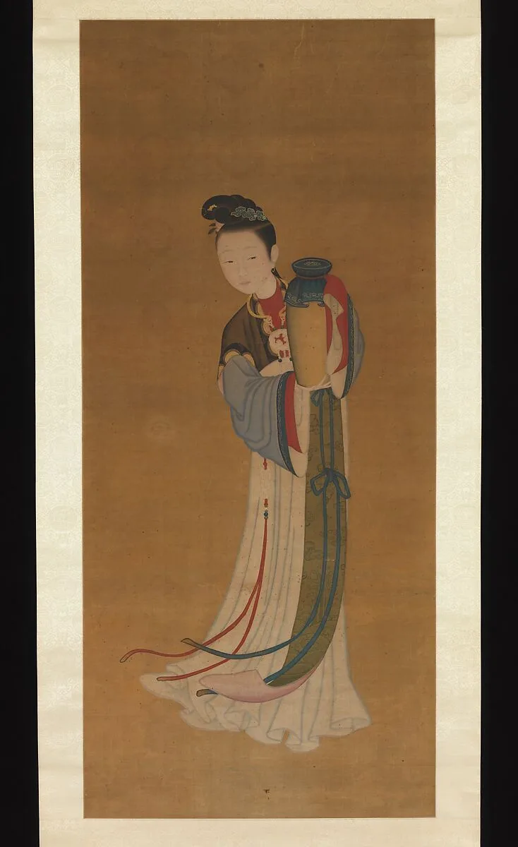 清 佚名 持瓶仕女 軸|Girl Bringing Jar of Wine — Unidentified artist