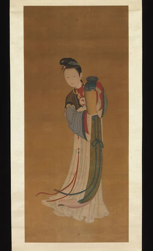 清 佚名 持瓶仕女 軸|Girl Bringing Jar of Wine