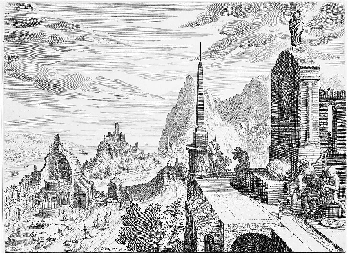 Rocky Landscape with Antique Buildings — Johann Sadeler I